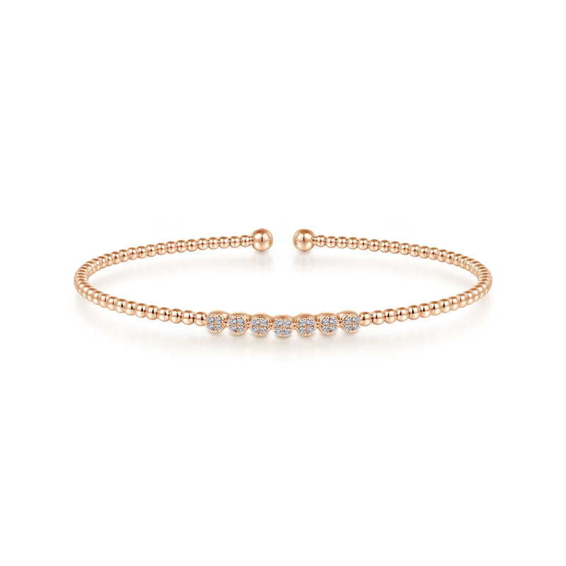 14K Rose Gold Diamond Top Beaded Open Bangle-Bracelets-gabriel & co-