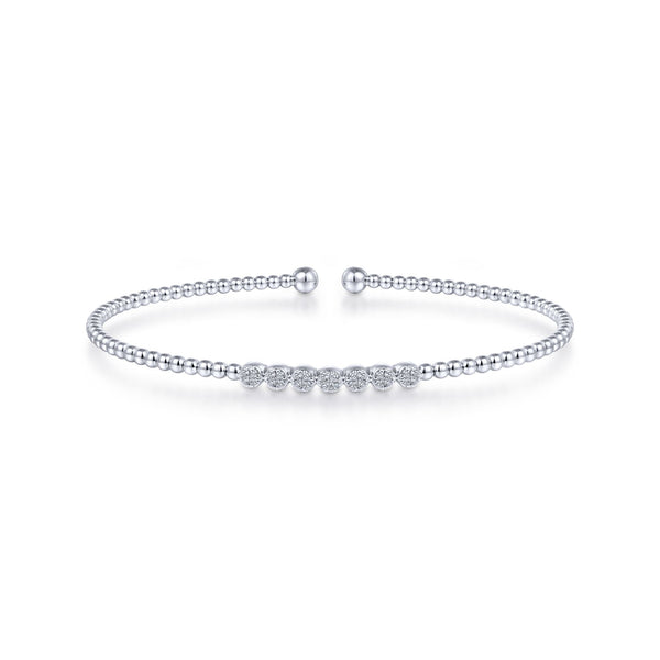 14K White Gold Diamond Top Beaded Open Bangle