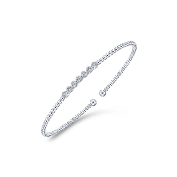 14K White Gold Diamond Top Beaded Open Bangle