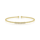 14K Yellow Gold Diamond Top Beaded Open Bangle