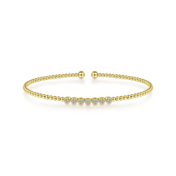 14K Yellow Gold Diamond Top Beaded Open Bangle-Bracelets-gabriel & co-