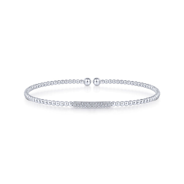 14K White Gold Diamond Pave Top Bead Cuff-Bracelets-gabriel & co-
