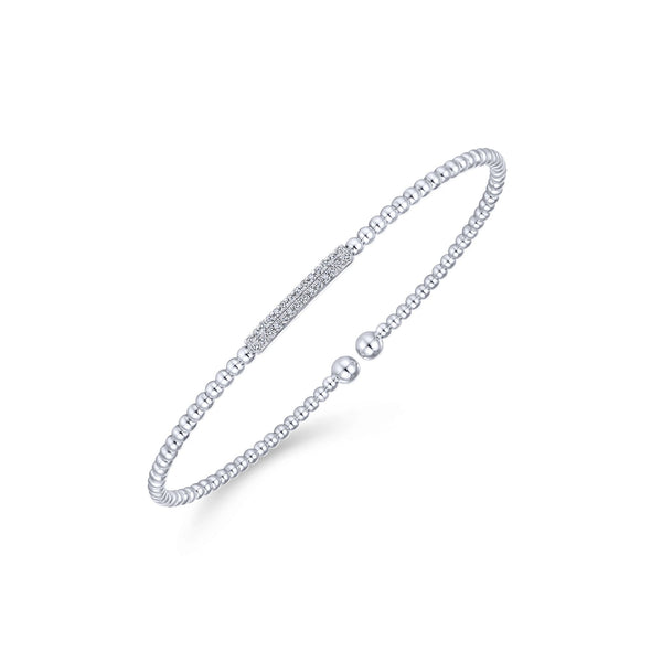 14K White Gold Diamond Pave Top Bead Cuff-Bracelets-gabriel & co-