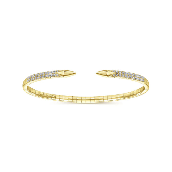 14K Yellow Gold Diamond Arrow-Shaped Open Cuff Bangle Bracelet