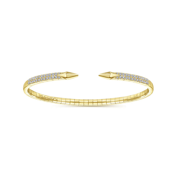 14K Yellow Gold Diamond Arrow-Shaped Open Cuff Bangle Bracelet-Bracelets-gabriel & co-
