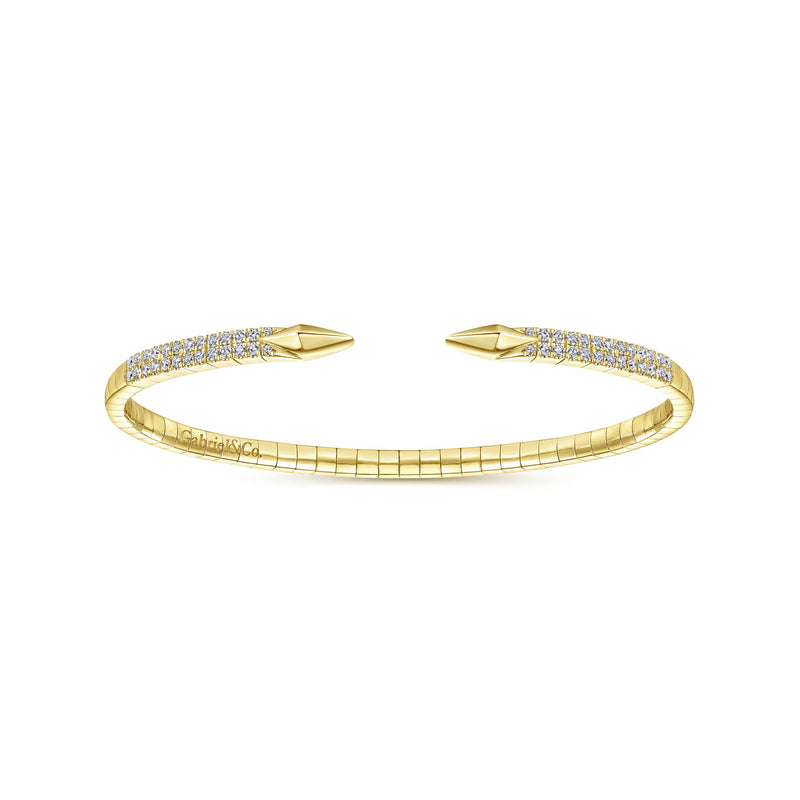 14K Yellow Gold Diamond Arrow-Shaped Open Cuff Bangle Bracelet-Bracelets-gabriel & co-