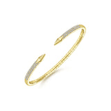 14K Yellow Gold Diamond Arrow-Shaped Open Cuff Bangle Bracelet