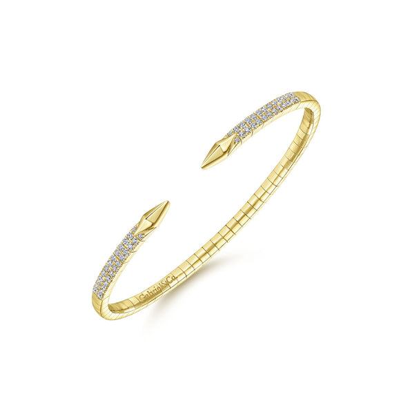 14K Yellow Gold Diamond Arrow-Shaped Open Cuff Bangle Bracelet-Bracelets-gabriel & co-