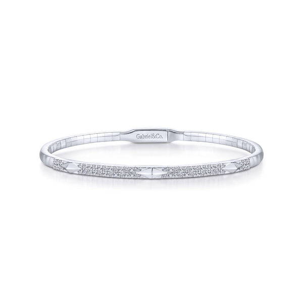 14K White Gold Diamond Pyramid Accent Bangle