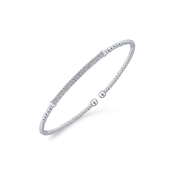14K White Gold Diamond Pave Top Bead Open Cuff-Bracelets-gabriel & co-