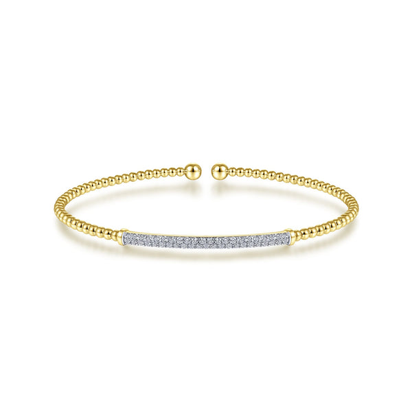 14K Yellow Gold Diamond Pave Top Bead Open Cuff-Bracelets-gabriel & co-