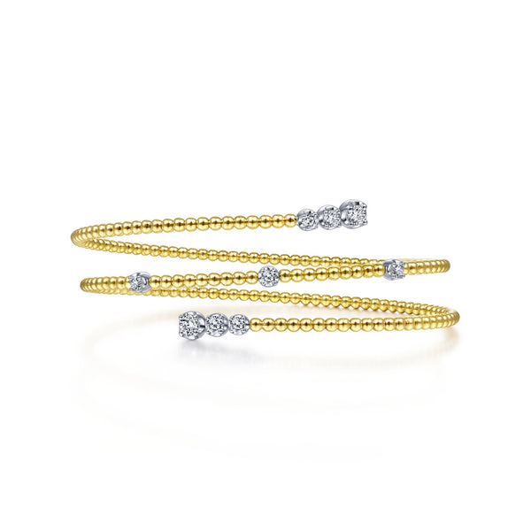 14K Yellow Gold Diamond Beaded Wrap Bracelet-Bracelets-gabriel & co-