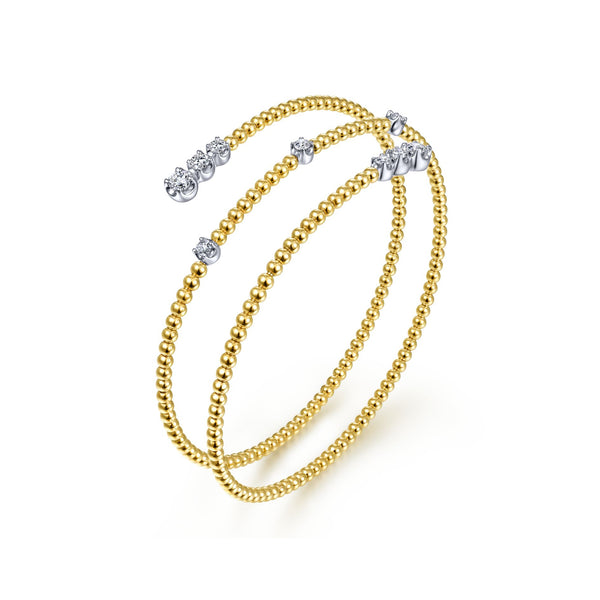 14K Yellow Gold Diamond Beaded Wrap Bracelet