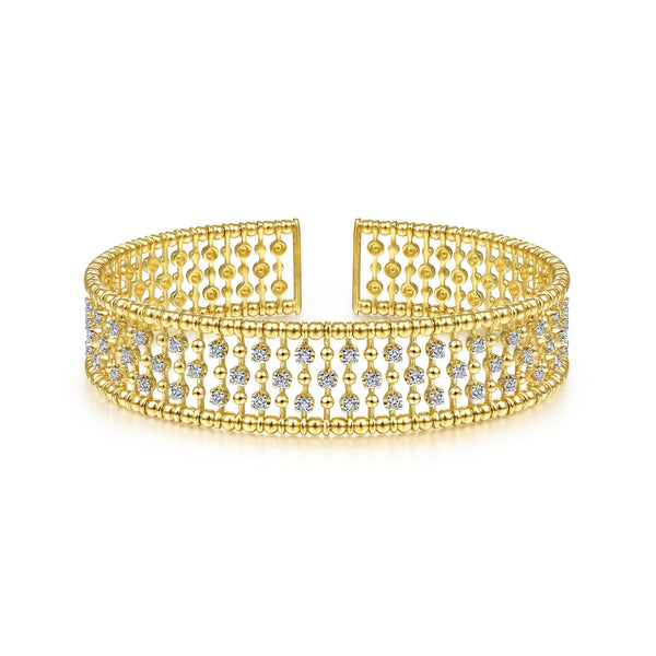 14K Yellow Gold Diamond Beaded Open Bangle-Bracelets-gabriel & co-