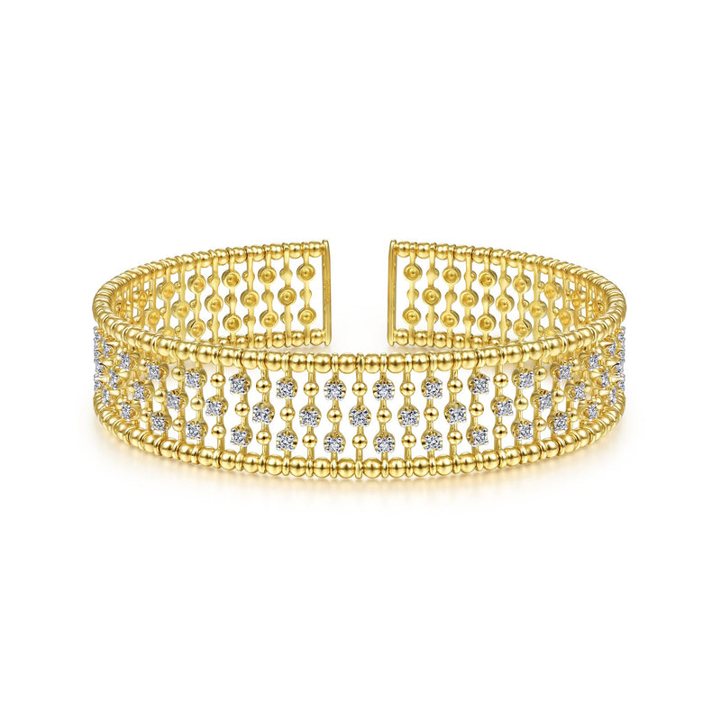14K Yellow Gold Diamond Beaded Open Bangle-Bracelets-gabriel & co-