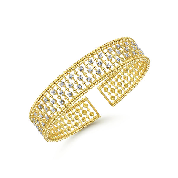14K Yellow Gold Diamond Beaded Open Bangle-Bracelets-gabriel & co-