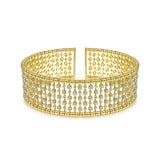 14K Yellow Gold Diamond Beaded Wide Open Bangle