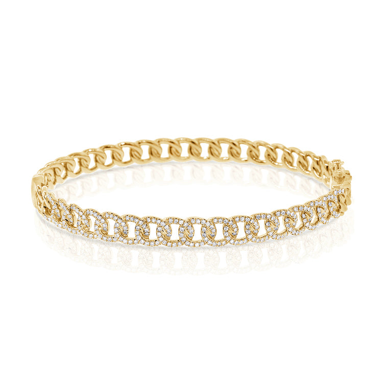 14K White Gold Diamond Curb Link Bangle