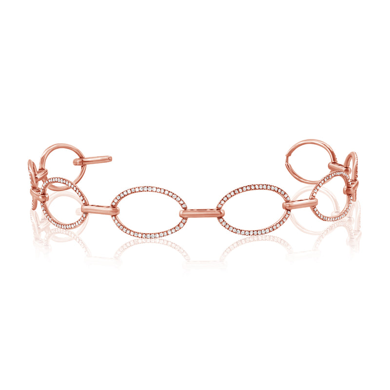 14K White Gold Diamond Oval Link Bracelet-Bracelets-Maurice's Jewelers-ROSE GOLD-