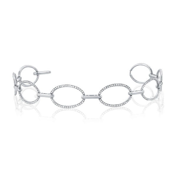 14K Yellow Gold Diamond Oval Link Bracelet-Bracelets-aaron jewelry-WHITE GOLD-