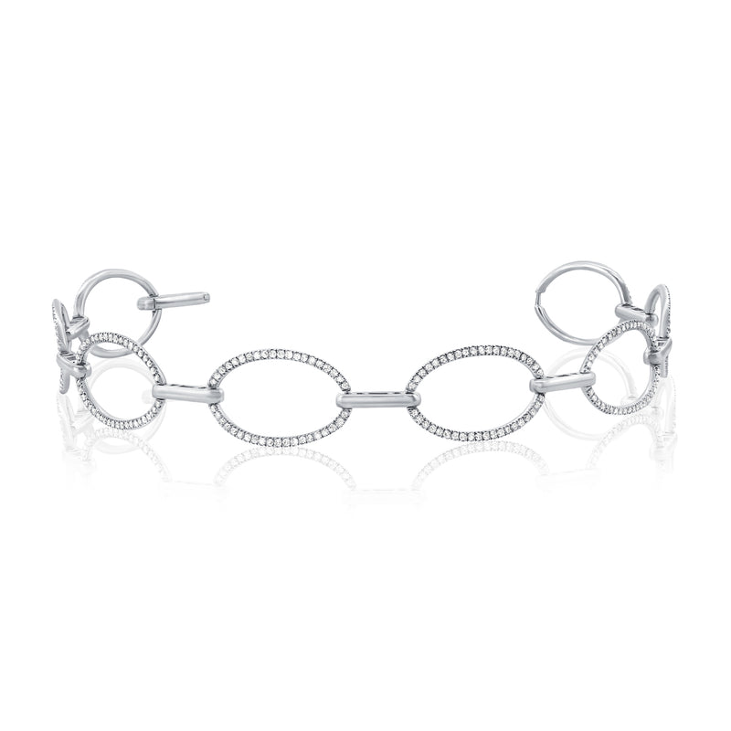 14K White Gold Diamond Oval Link Bracelet-Bracelets-Maurice's Jewelers-WHITE GOLD-