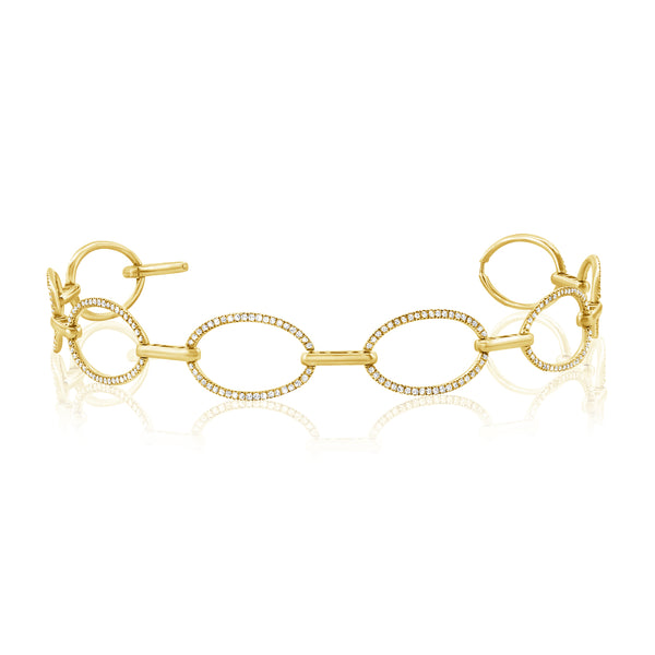 14K Yellow Gold Diamond Oval Link Bracelet-Bracelets-aaron jewelry-YELLOW GOLD-