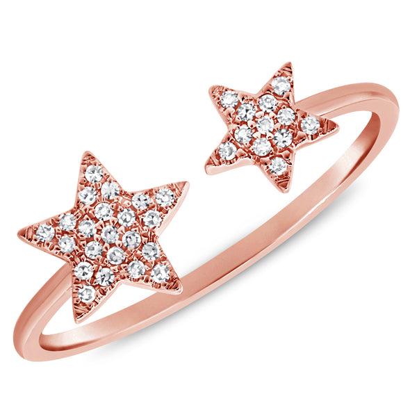 14K Rose Gold Diamond Double Star Open Cuff