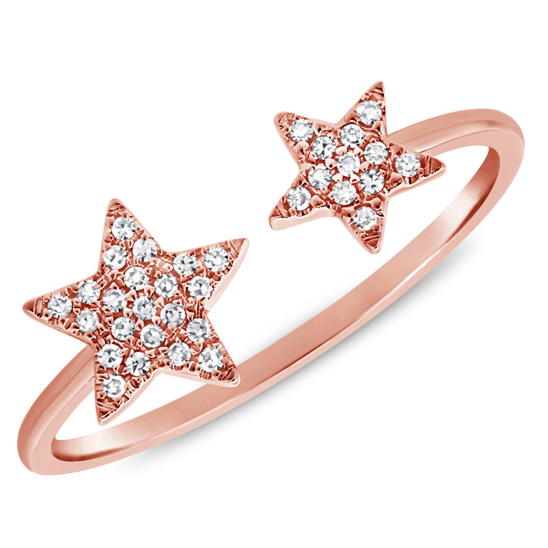 14K White Gold Diamond Double Star Open Cuff-Rings-Maurice's Jewelers-ROSE GOLD-