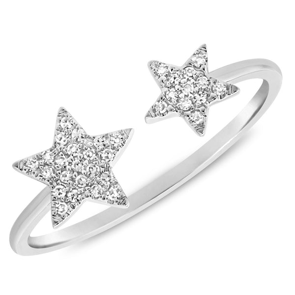 14K White Gold Diamond Double Star Open Cuff