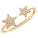 14K Yellow Gold Diamond Double Star Open Cuff