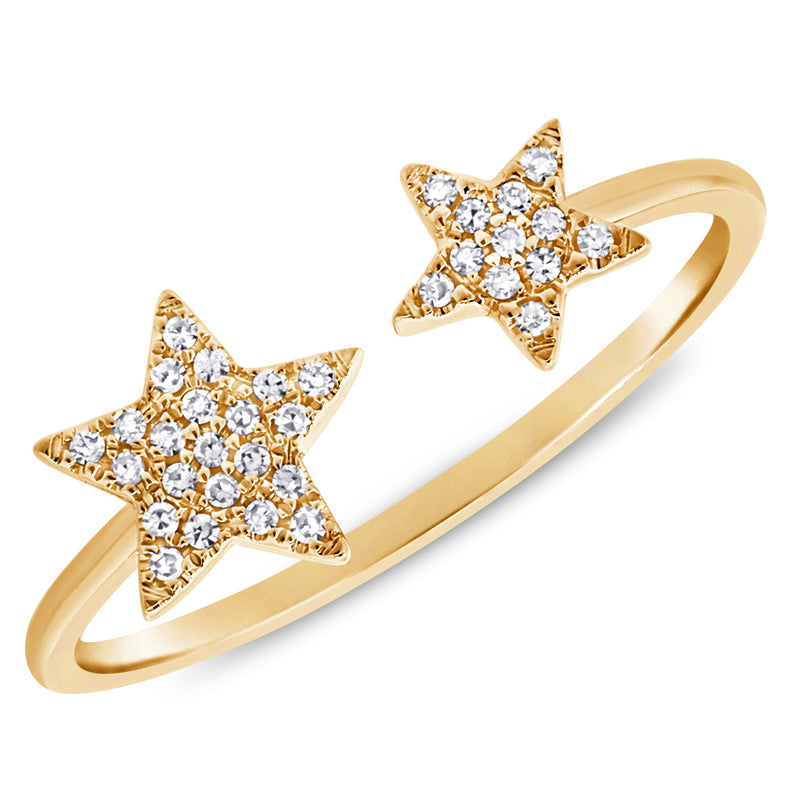14K White Gold Diamond Double Star Open Cuff-Rings-Maurice's Jewelers-YELLOW GOLD-