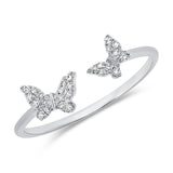 14K White Gold Diamond Double Butterfly Open Cuff Ring
