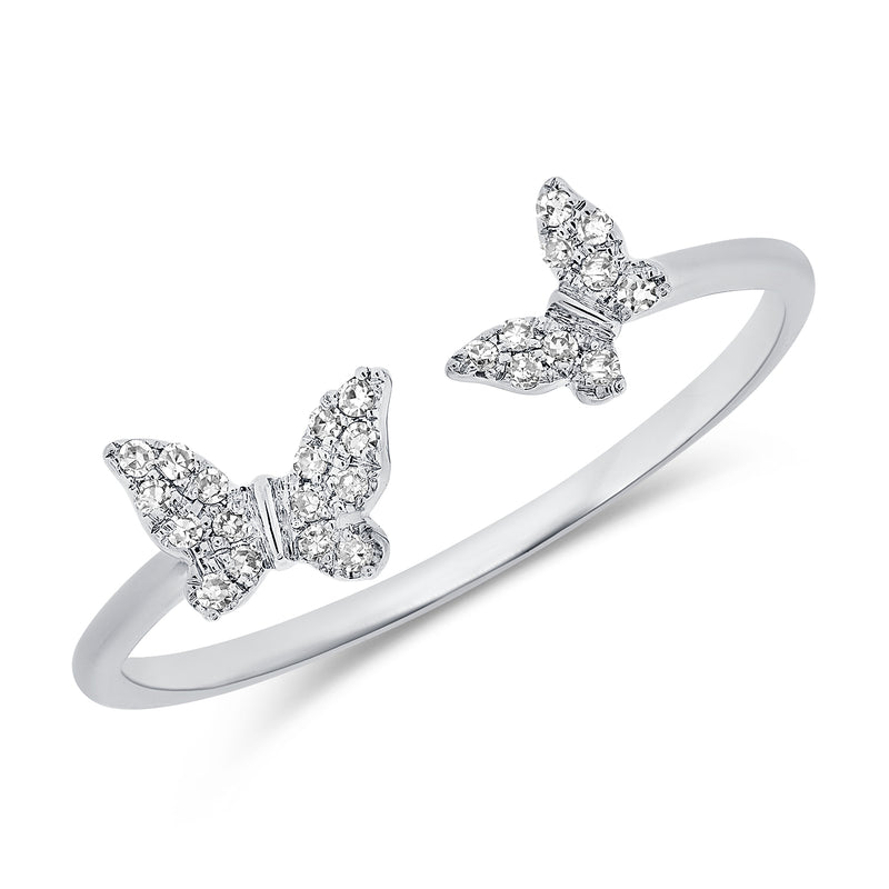 14K Rose Gold Diamond Double Butterfly Open Cuff Ring-Rings-Maurice's Jewelers-WHITE GOLD-