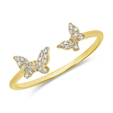 14K Rose Gold Diamond Double Butterfly Open Cuff Ring-Rings-Maurice's Jewelers-YELLOW GOLD-
