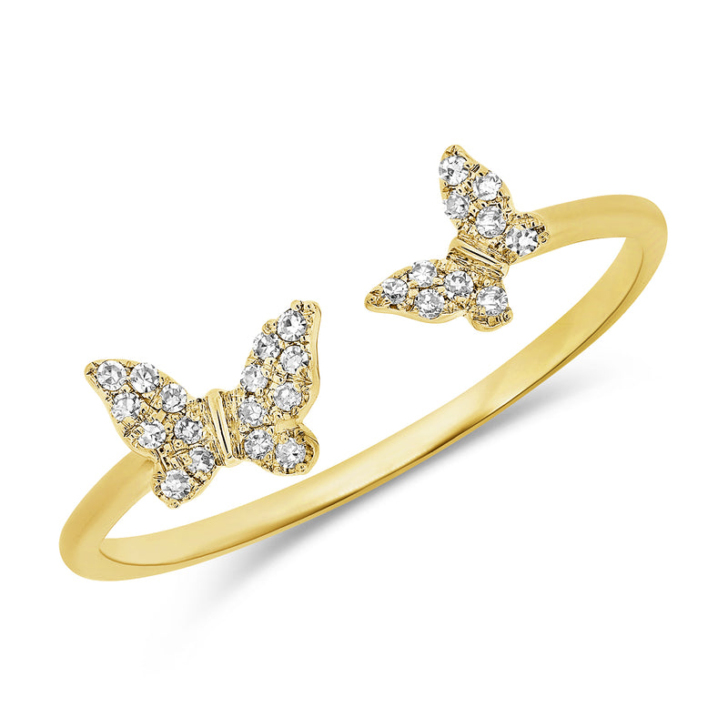 14K Rose Gold Diamond Double Butterfly Open Cuff Ring-Rings-Maurice's Jewelers-YELLOW GOLD-