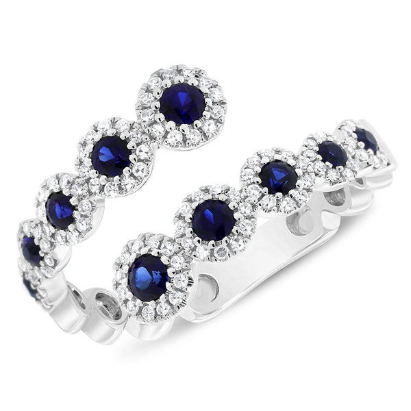 14K White Gold Diamond + Sapphire Bypass Ring