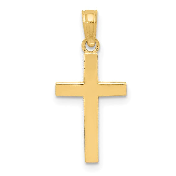 14K Yellow Gold Beveled Cross Pendant