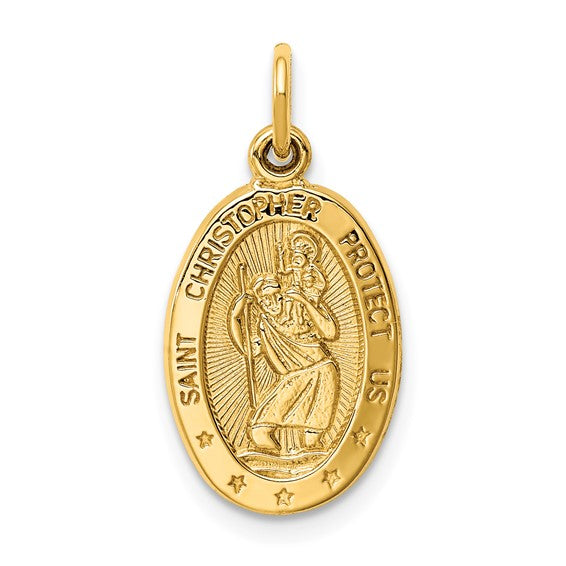 14K Yellow Gold Saint Christopher Medal Oval Pendant