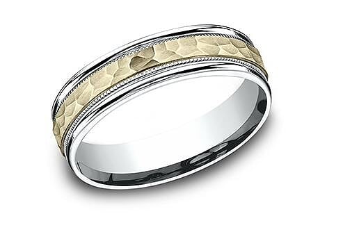 14k Yellow & White Gold Hammered Band