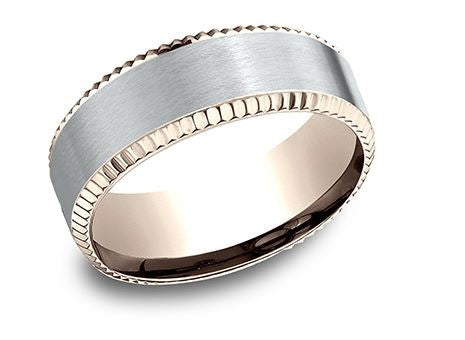 14k White & Rose gold Satin & Coin Beveled Edge Band