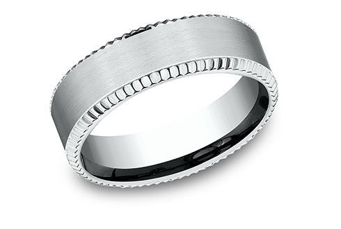 14k White Gold Satin & Coin Beveled Edge Band