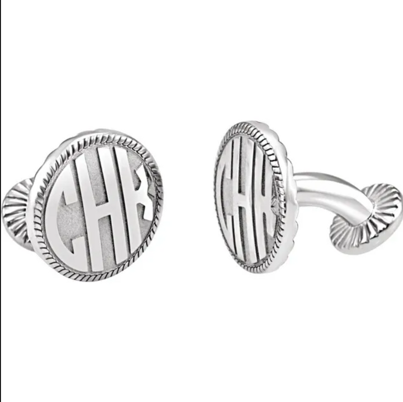 Rose Gold Plated Sterling Silver 3-Letter Block Monogram Round Cuff Links-CUFFLINKS-Maurice's Jewelers-