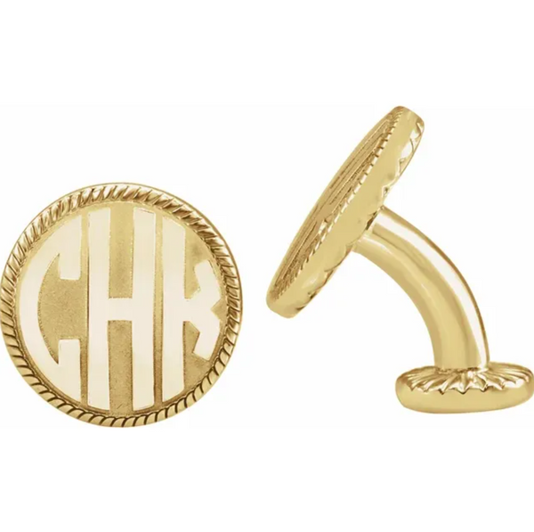 Yellow Gold Plated Sterling Silver 3-Letter Block Monogram Cuff Links