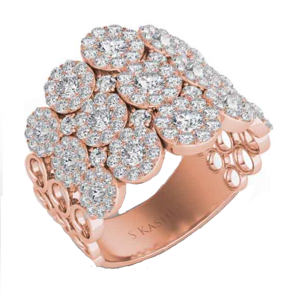 14K Yellow Gold Multi Diamond Halo Fashion Ring-Rings-S KASHI-