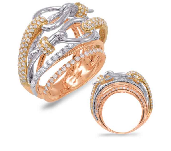 14k Tri Color Bypass Diamond Ring-Rings-S KASHI-