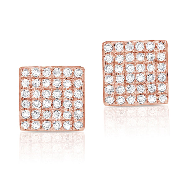 14K Rose Gold Diamond Square Stud Earrings-EARRINGS-Maurice's Jewelers-