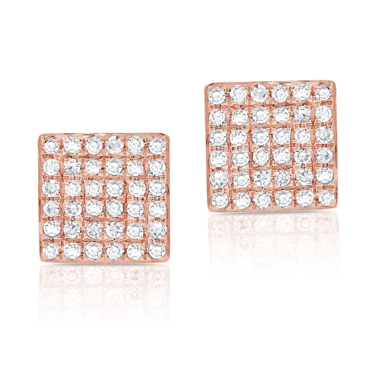 14K Rose Gold Diamond Square Stud Earrings