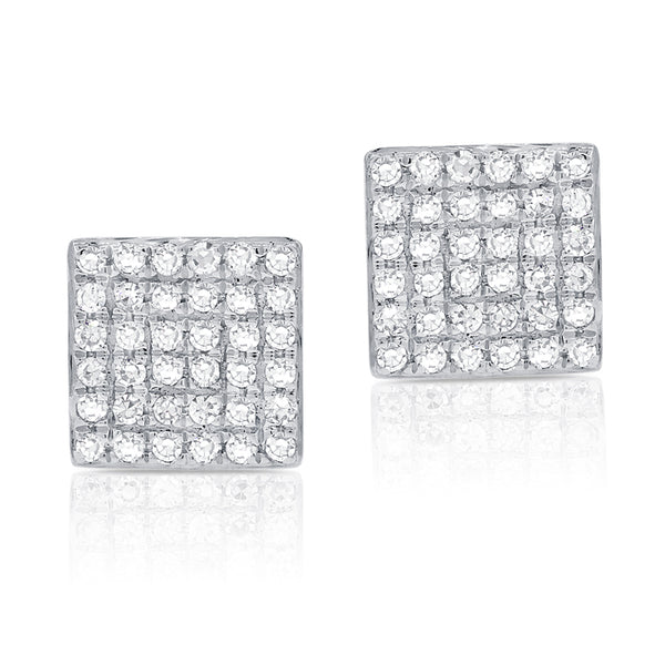 14K White Gold Diamond Square Stud Earrings-EARRINGS-aaron jewelry-