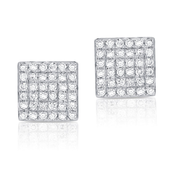 14K White Gold Diamond Square Stud Earrings