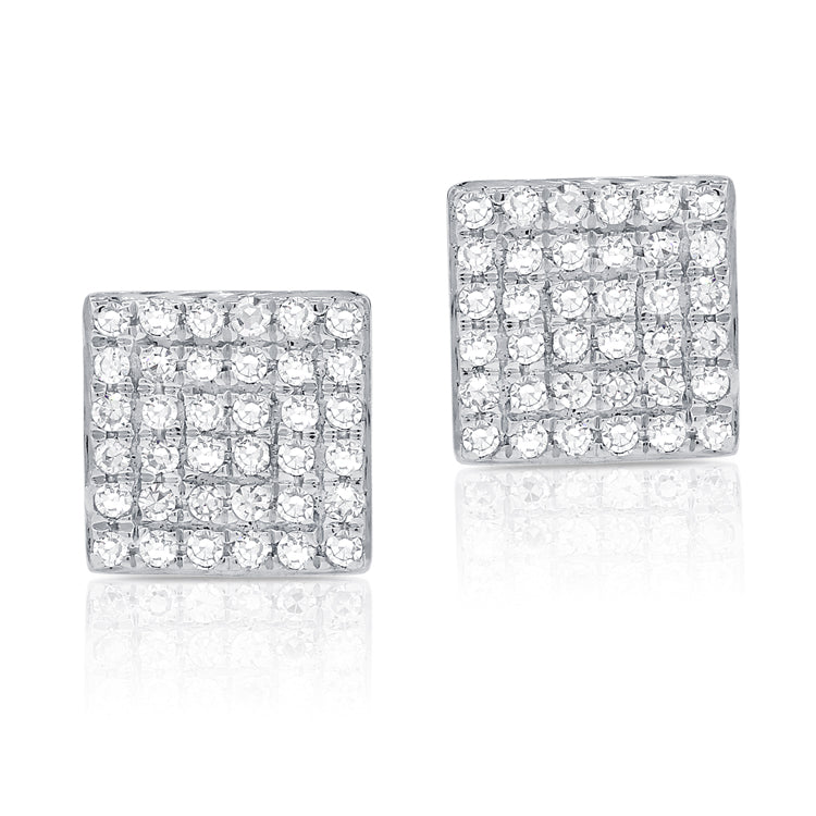 14K White Gold Diamond Square Stud Earrings